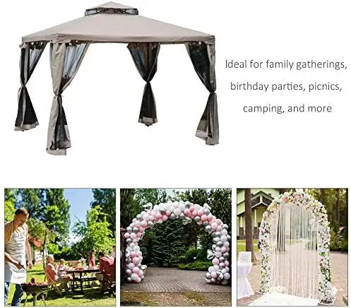 9.6' x 9.6' Patio Gazebo, Outdoor Canopy Shelter with 2-Tier Roof and Netting, Steel Frame for Garden, Lawn, Backyard