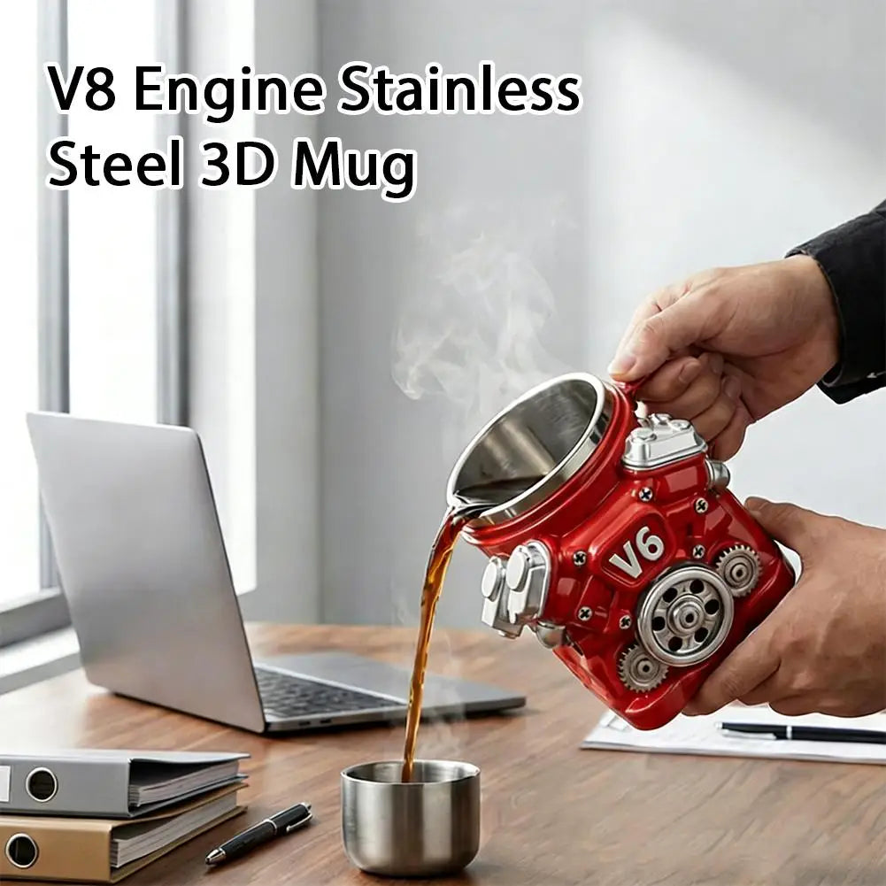 Retro V8 Engines Cup Personalized V6/V8 Coffee Mug Resin Crafts Perfect Gift for Car Lovers Mechanics Birthday Christmas
