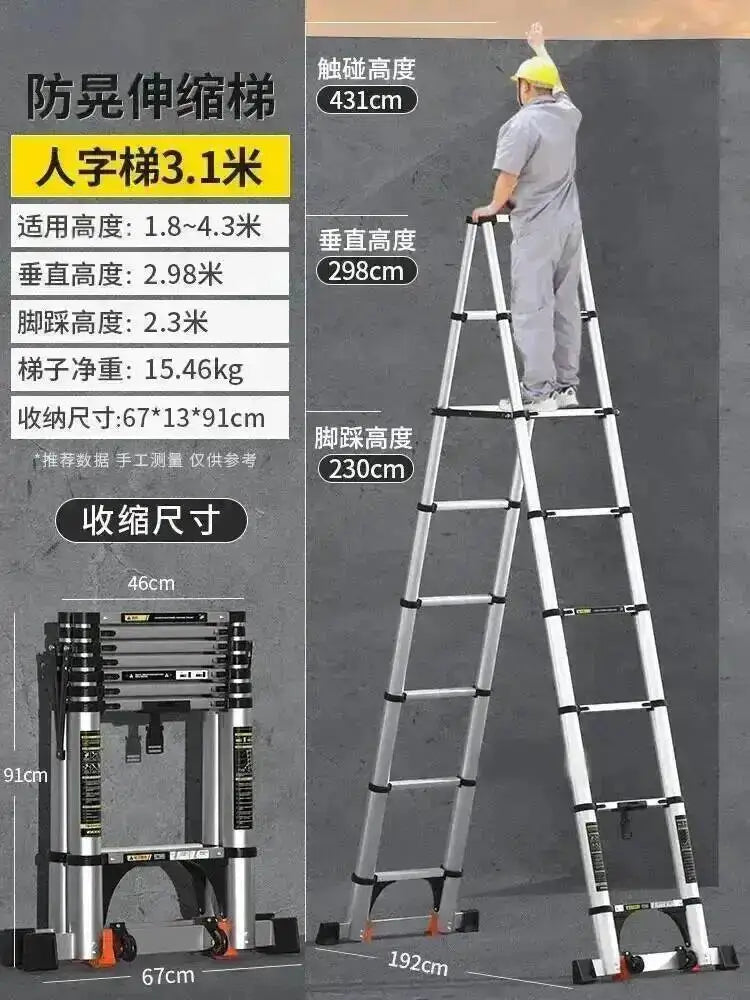 Engineering Multifunctional Aluminum Ladder Step Alloy Stools Home Folding Telescopic Ladder Portable Thick Herringbone Stairs