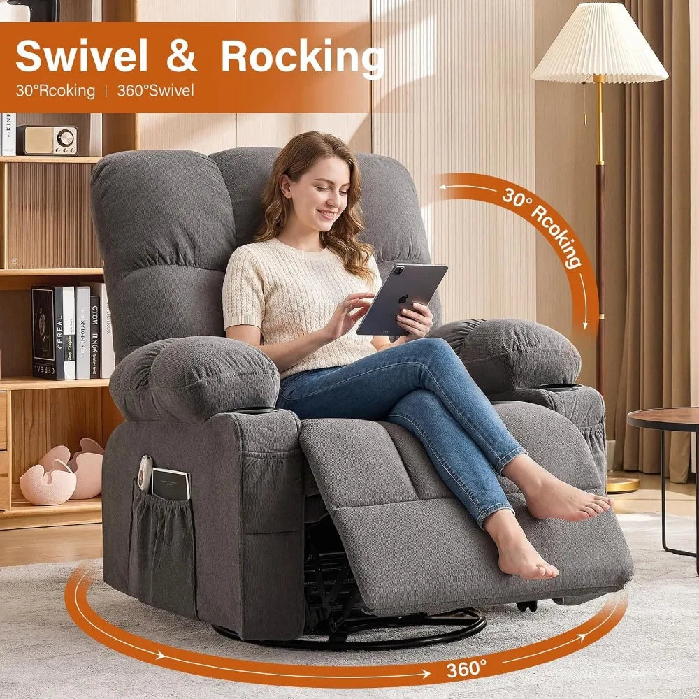 Swivel Rocker Recliner Chair with Vibration Massage, Heat, and USB Charging for Living Room