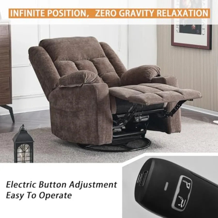 Power Swivel Rocker Recliner Chair for Adults with Massage and Heat, USB and Type-C Ports, Infinite Position, Electric Glider R