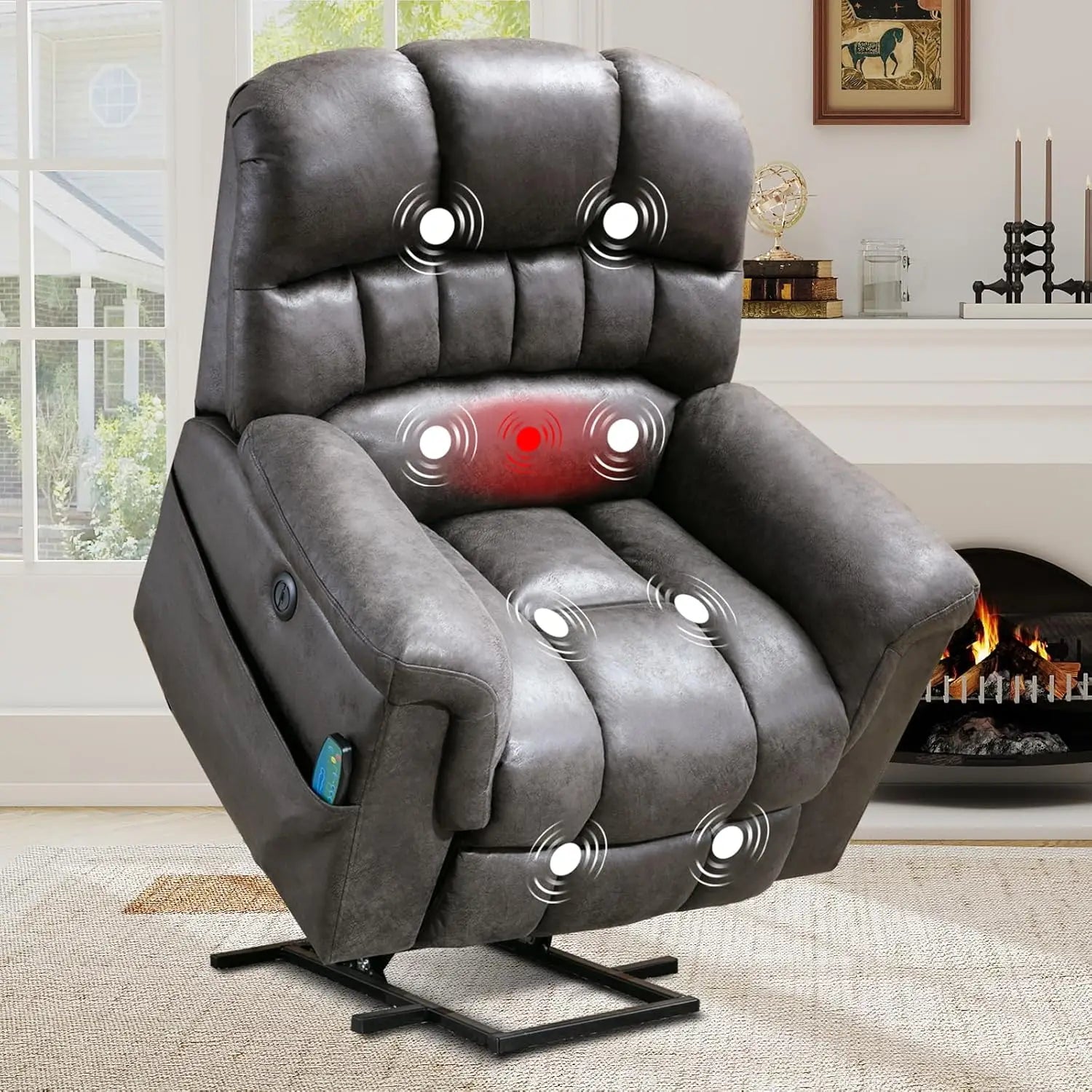 Massage Recliner Chair, Overstuffed Rocker Lazy Boy Chairs with Vibration&Gently Heat,Fabric Ergonomic Manual Nursery, Custom