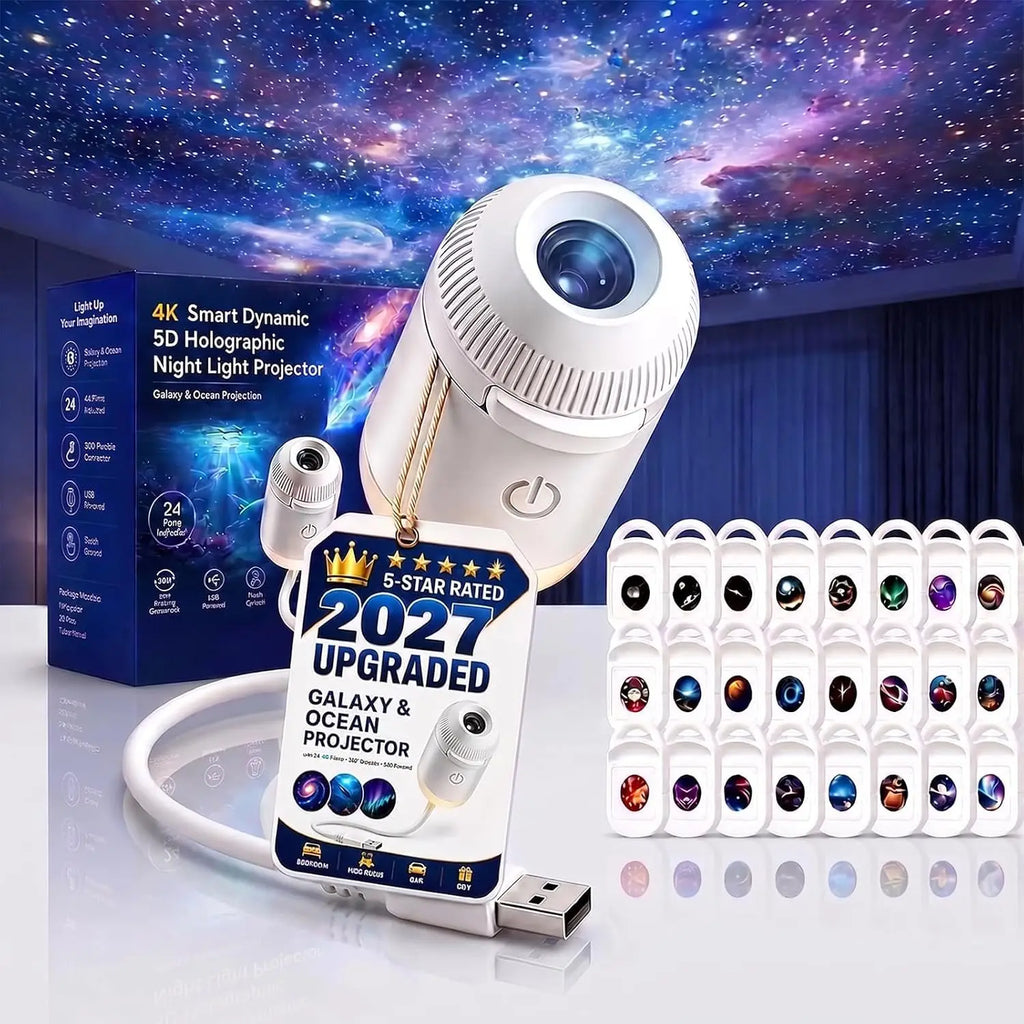 2027 Upgraded Hd Smart Dynamic 5d Holographic Night Light Projector, Plug and Play Hd Star Projector, 360° Adjustable Hd Galaxy