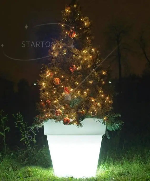 Solar-Charged Large Glowing LED Garden Light Illuminated Outdoor Flower Pot Planter for Home Planter Solar Outdoor Illuminated