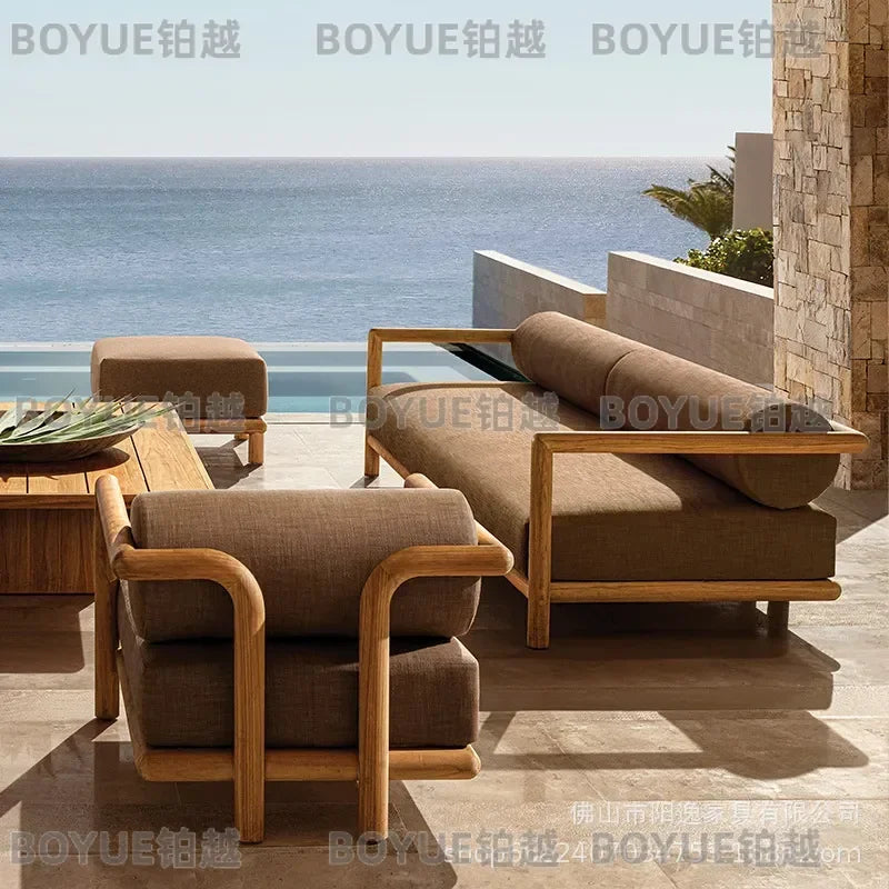 Teak Wood Outdoor Sofa Set Garden Patio Furniture Villa Terrace Long Table Solid Wood Courtyard Homestay Hotel Decor