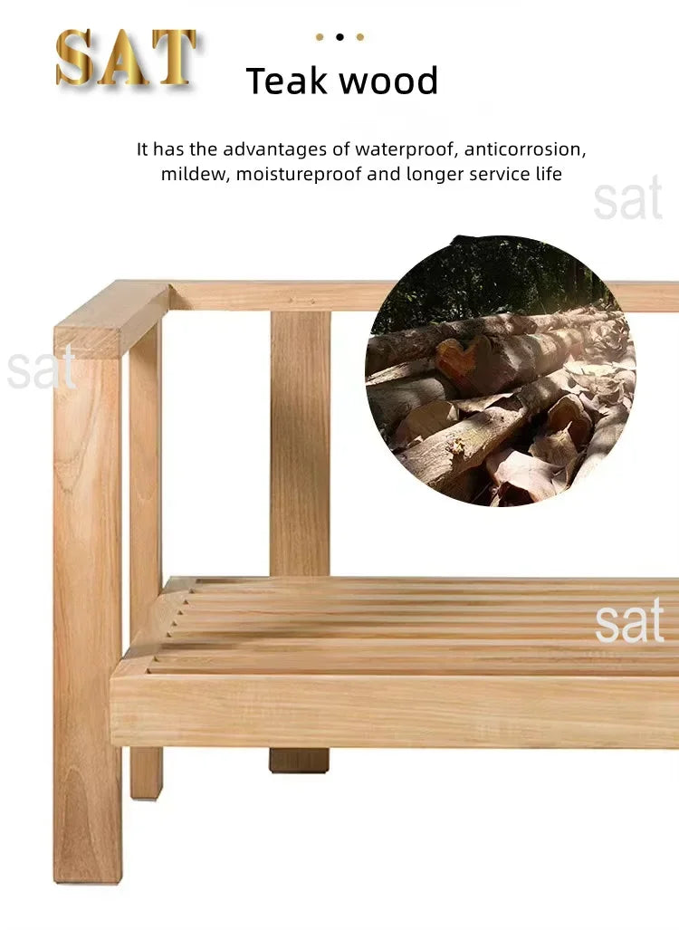 #Modern Teak Wood Outdoor Sectional Sofa Set Modular Eco-Friendly Durable Quick-Dry Waterproof Cushions for Garden Courtyard Use