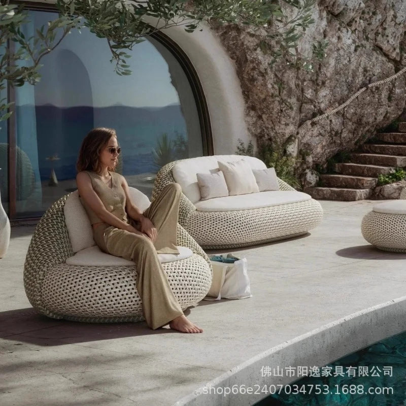 Outdoor Sofa Outdoor Sofa Courtyard, Rattan-Woven, Waterproof And-Resistant, Aluminum Alloy, Suitable Balconies, Terraces,