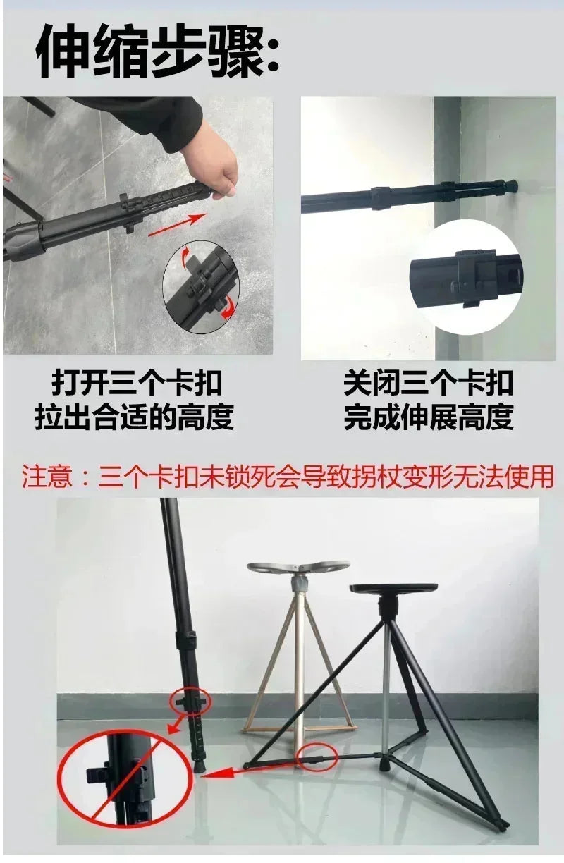 2024 New Multi Functional Mountaineering Cane Outdoor Folding Aluminum Alloy Cane Mobile Power Bank