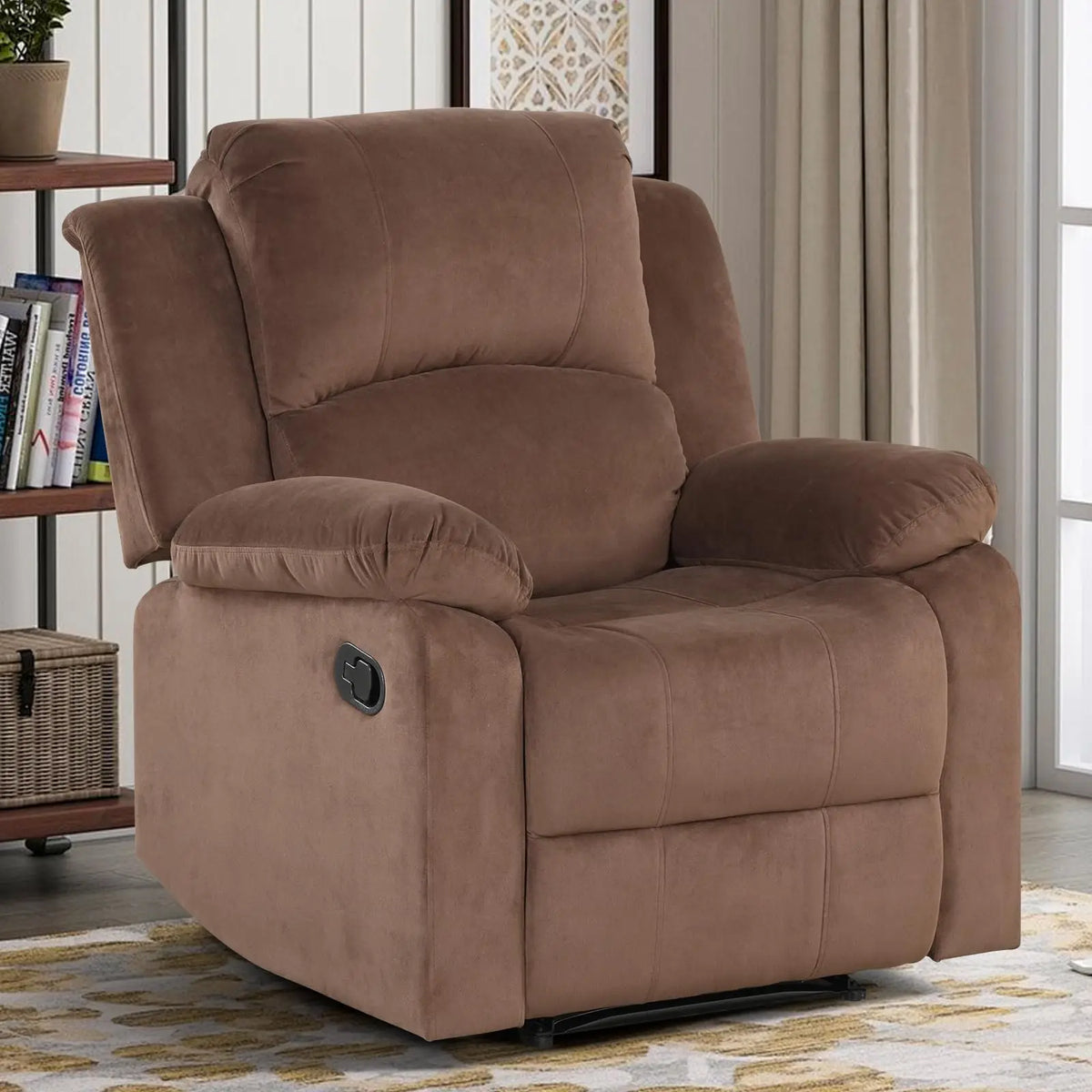 (Local US Inventory)Manual Recliner Chair Faux Leather Recliner with Overstuffed Arms and Back Classic Single a for Living Room
