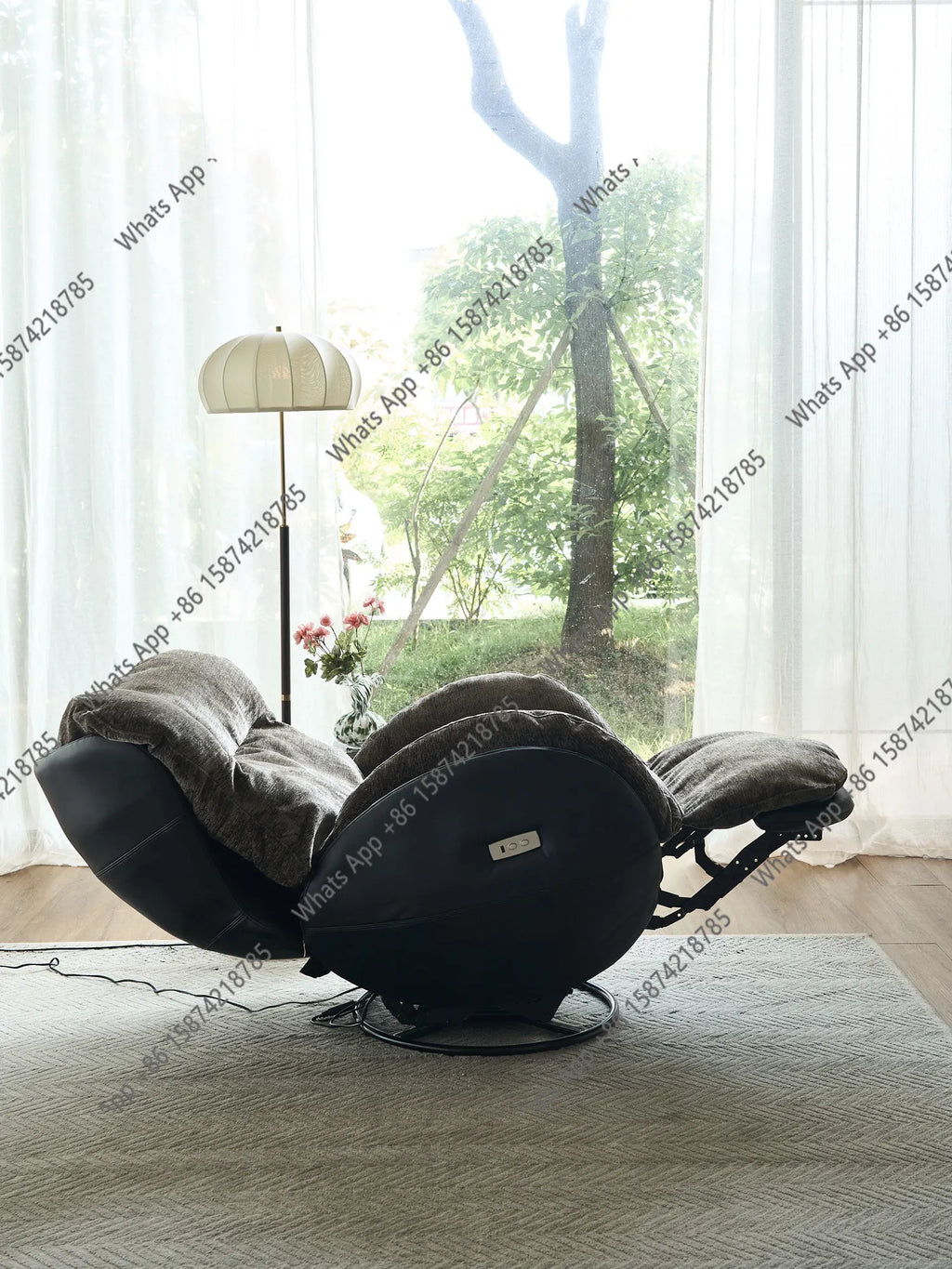 N Retro Electric Single Sofa Chair Designer French Lazy Sofa Balcony Living Room Function Rotating Recliner
