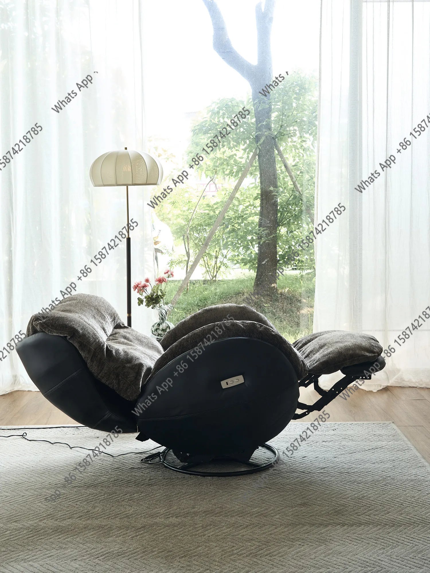 N Retro Electric Single Sofa Chair Designer French Lazy Sofa Balcony Living Room Function Rotating Recliner