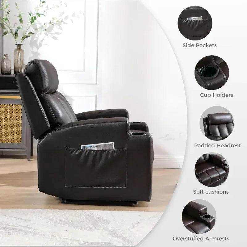 CANMOV Manual Recliner Chair with Massage and Heat,Breathable Leather Recliner Chair with Armrest and Backrest