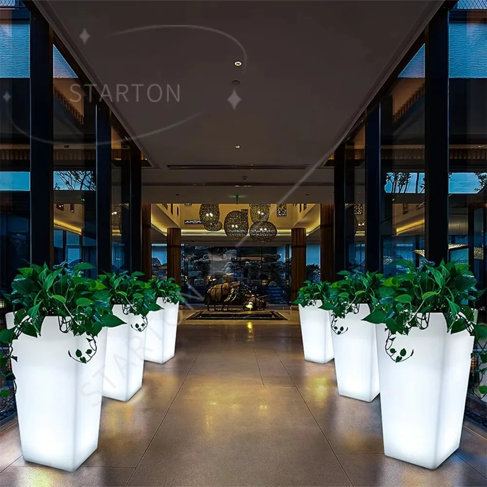 Round Shape  Illuminated LED Tall Big Led Glow Flower Pot Solar Garden Lights Outdoor Floor Lamp Led Flower Planter