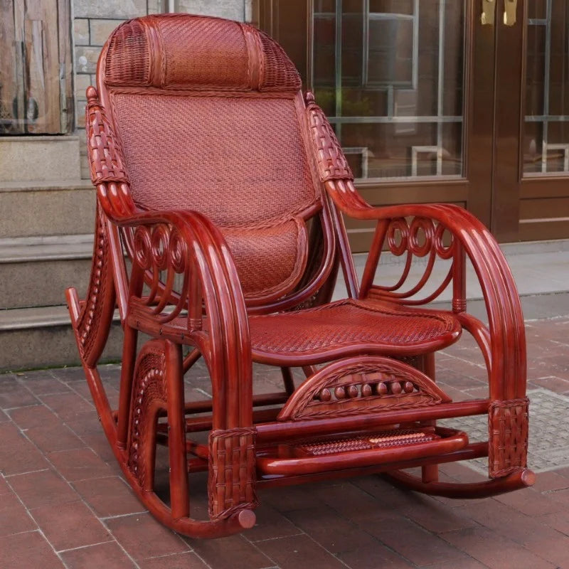 Rattan Rocking Chair Adjustable Backrest Recliner Leisure Nap Chair For Home Balcony Living Room