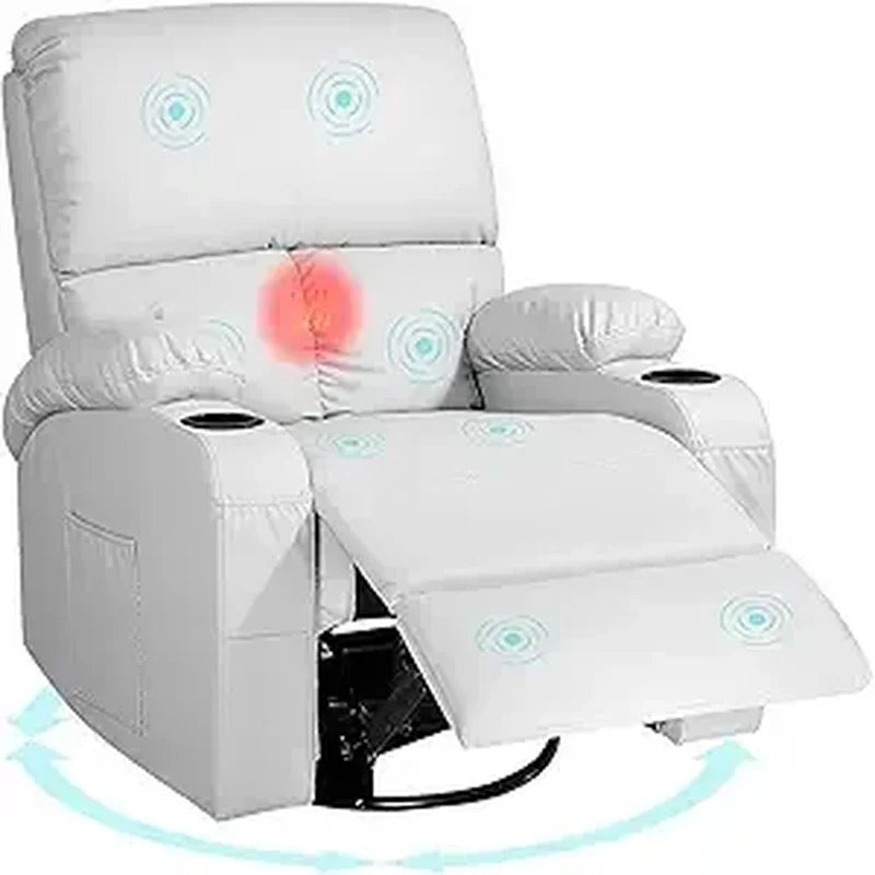 Vibration Massage Recliner Chair with Heat, 360° Swivel Rocking Recliner for Living Room Comfort