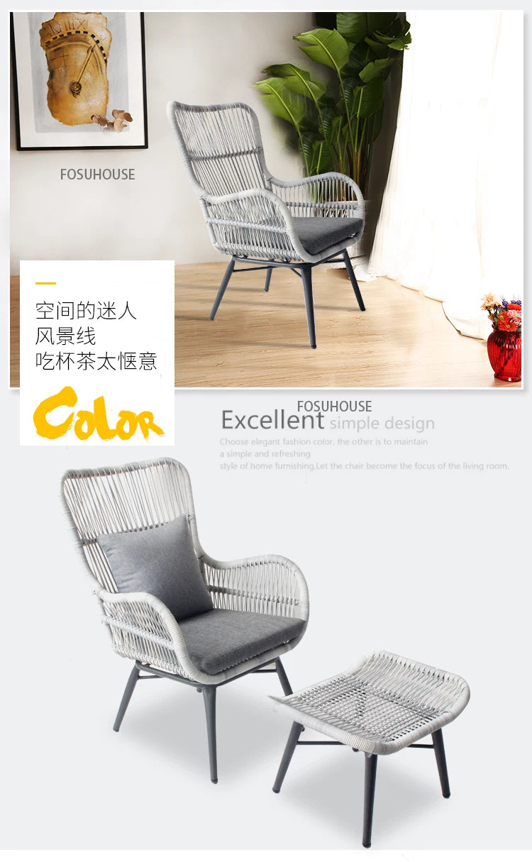 Rattan Chair Three Piece Set Balcony Table Modern Outdoor Furniture Combination Armrest Single Rattan Sofa Outdoor Chairs