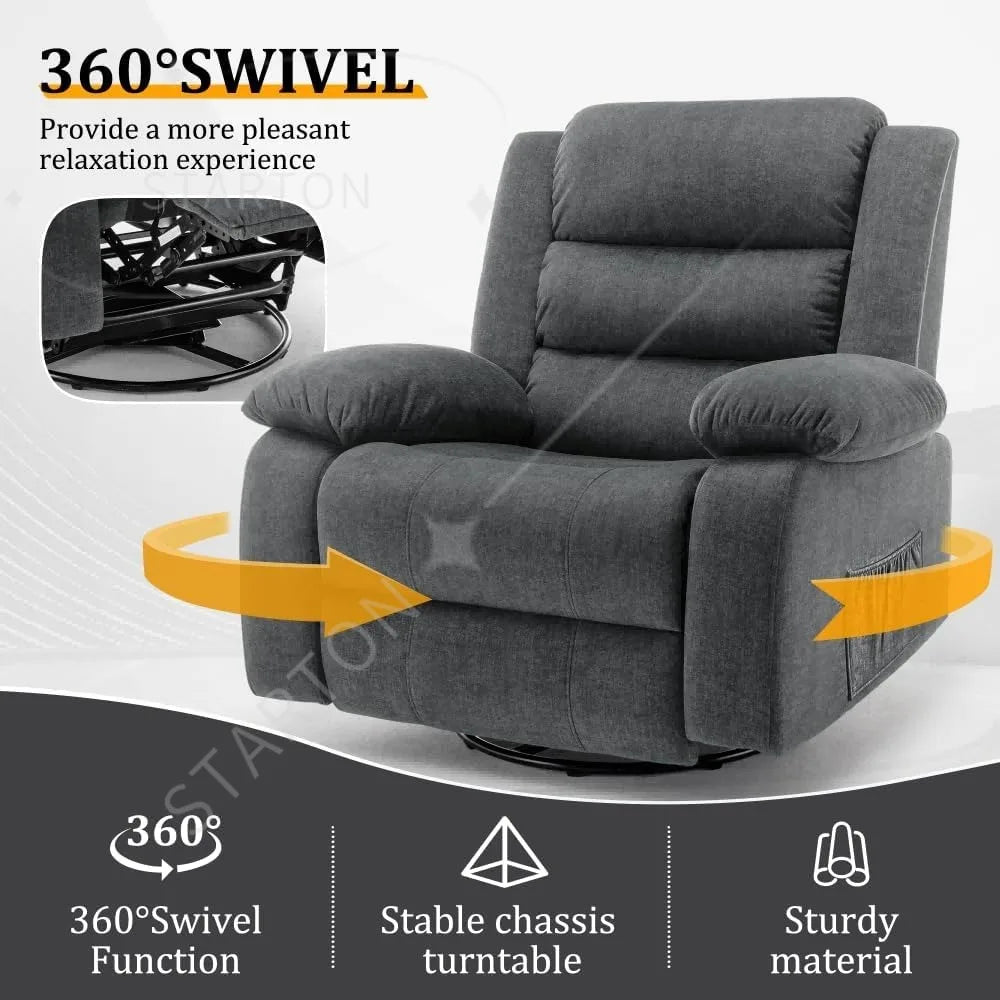 Luxury Reclining Chairs, Spacious Rocking Seats, Massage Heat Function, Full Rotation Nursery Rocker