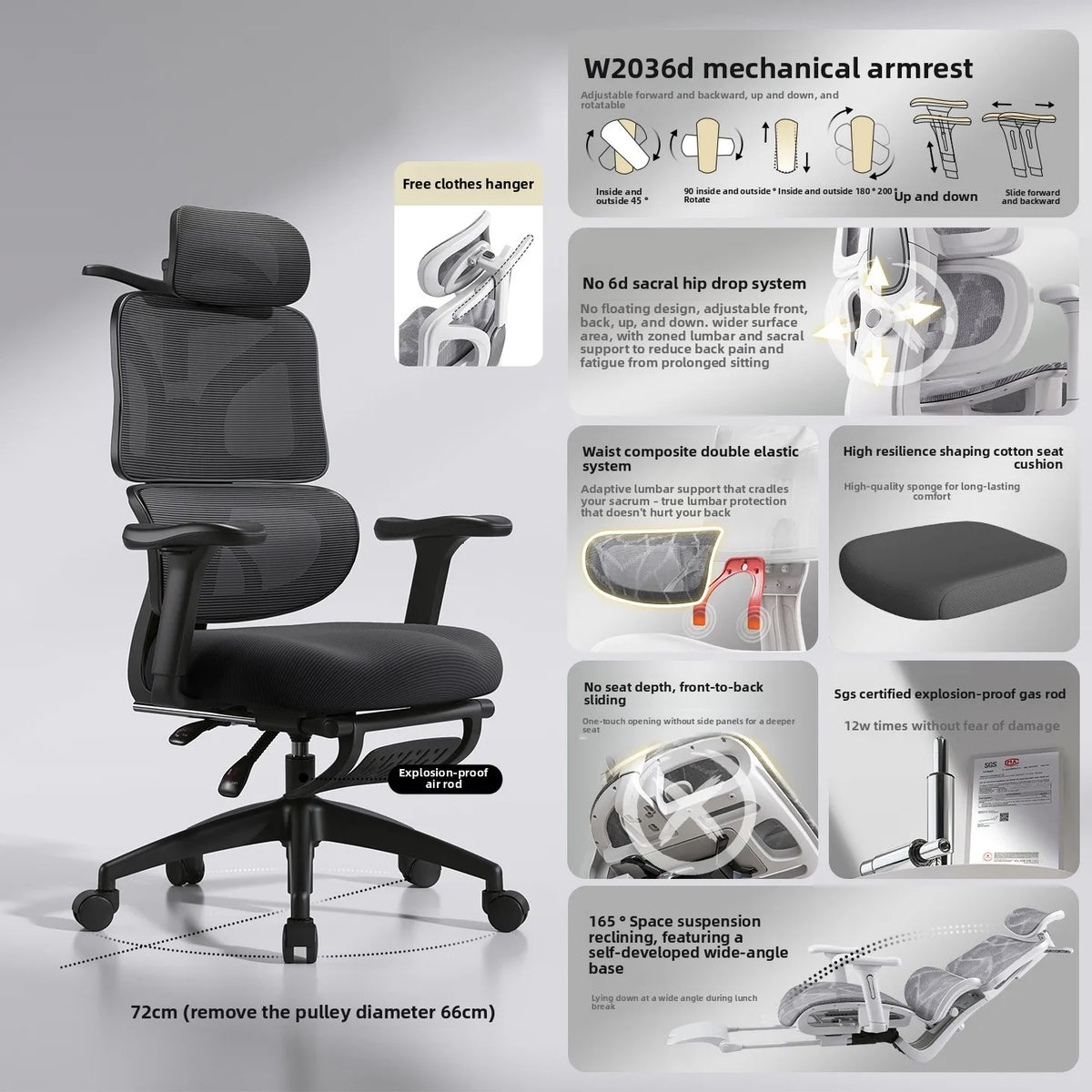 Multi-functional New Anji Yucai Ergonomic Chair Computer Chair Recumbable Gaming Chair Office Chair