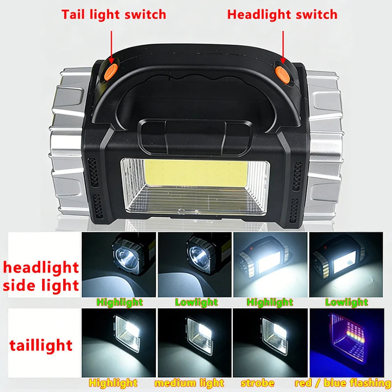 Multifunctional portable Solar handheld lamp side light waterproof multiple lighting mode high power rechargeable LED flashlight
