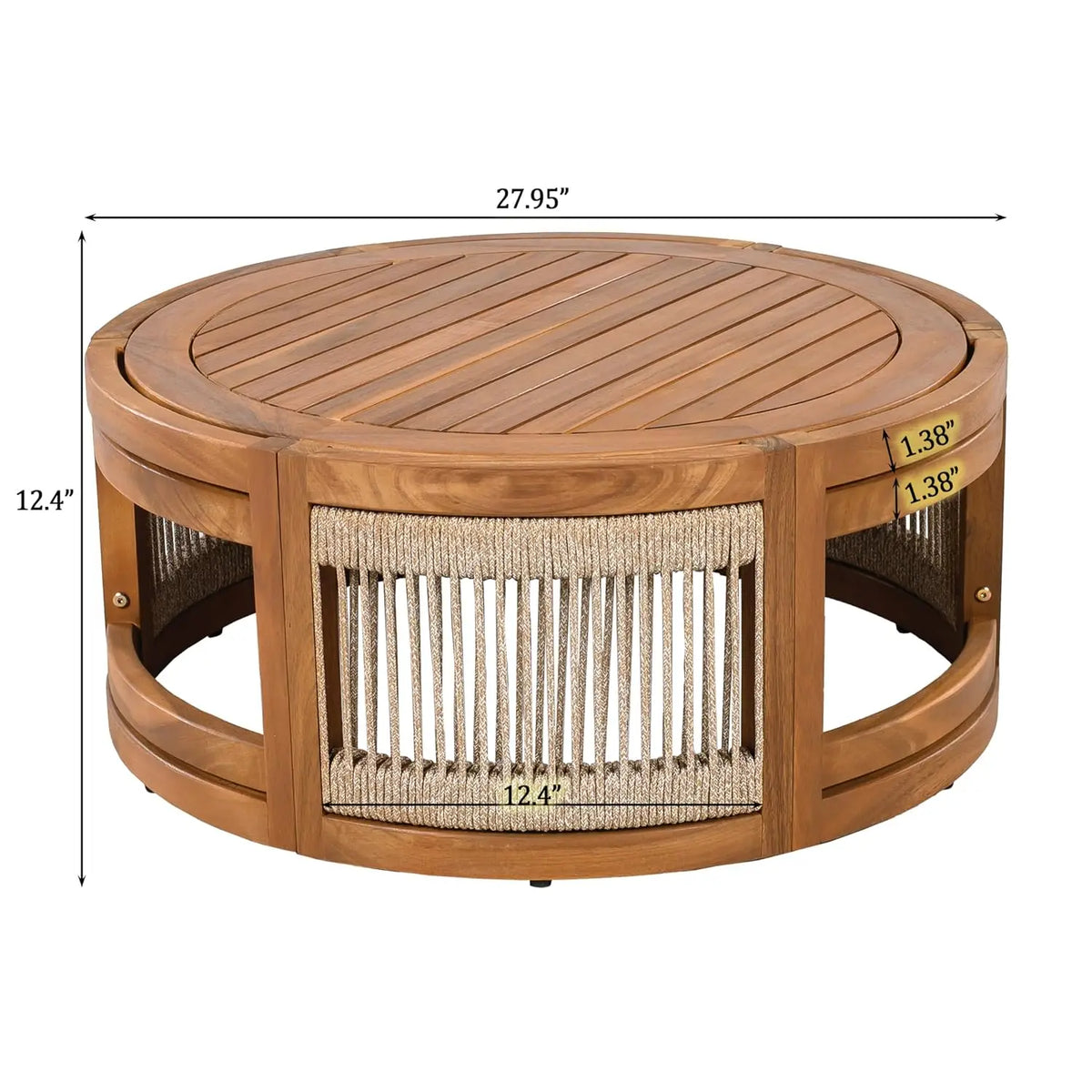 4-Piece Patio Set, All Weather Sectional w/ 2 Chairs, Loveseat & Table, Acacia Wood Outdoor Furniture with Cushions, Customized