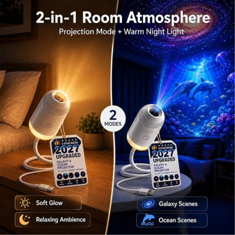 Holographic 5d Star Galaxy Ocean Projector Intelligent High-definition Night Light 360 Adjust Bedroom Car Home Atmosphere Lamp