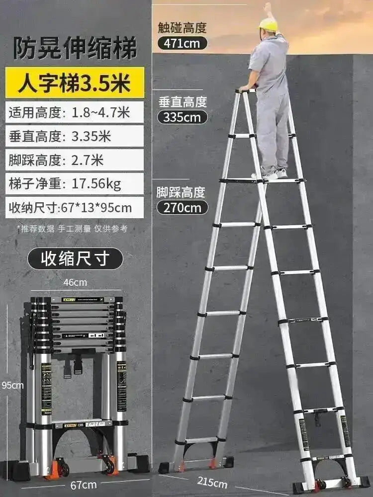 Engineering Multifunctional Aluminum Ladder Step Alloy Stools Home Folding Telescopic Ladder Portable Thick Herringbone Stairs