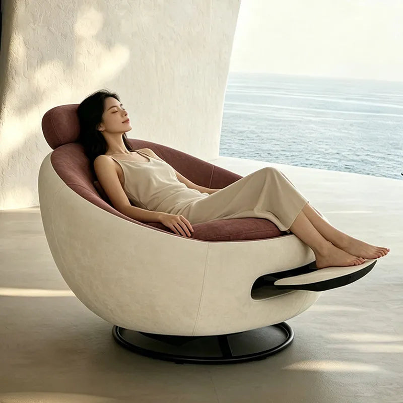 Beige Designer Sleeping Lounge Chair — Salon & Bedroom Recliner Modern
