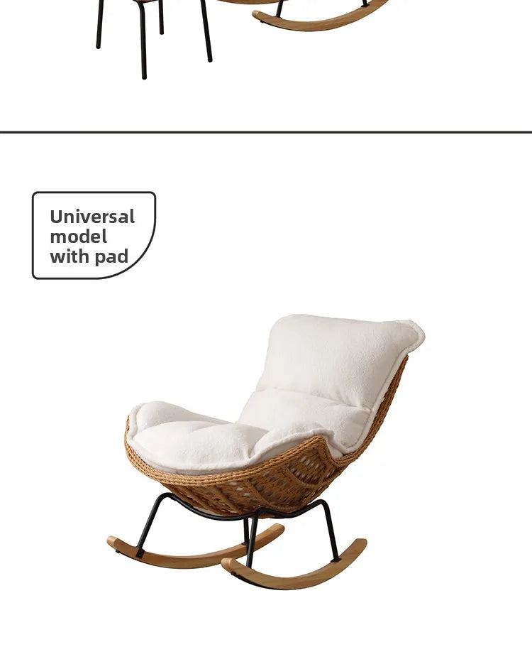 Rattan Rocking Chair for Sleeping Single Recliner Lounge Chair for Living Room Patio Outdoor Relaxing Seat Natural Wicker Rocker