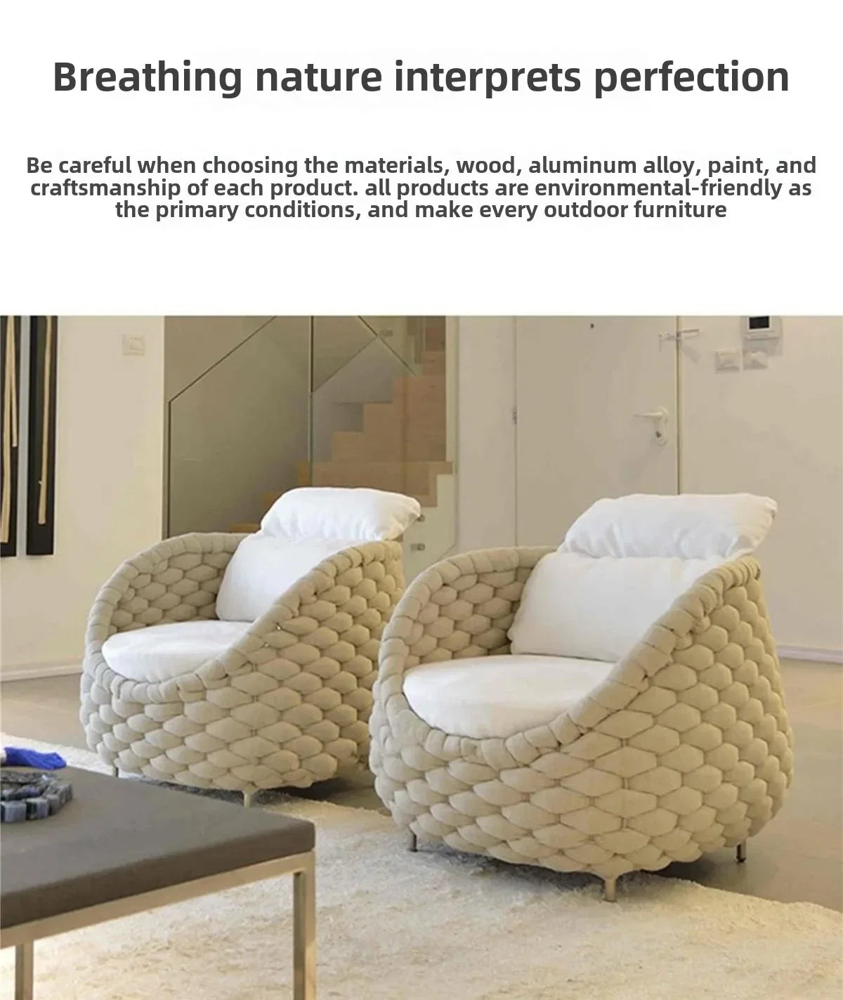 All-Weather Rattan Outdoor Sofa Set or Villa Balcony Living Room Leisure Terrace Furniture fCourtyard Combination Double Chair