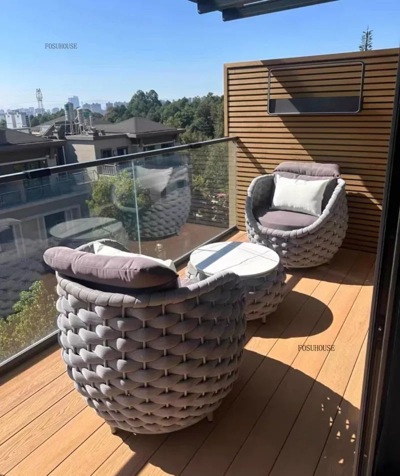 Aluminum Alloy Sofa Set Outdoor Modern Villa Courtyard Rope Weaving Garden Patio Furniture Weather Resistant Nordic Design