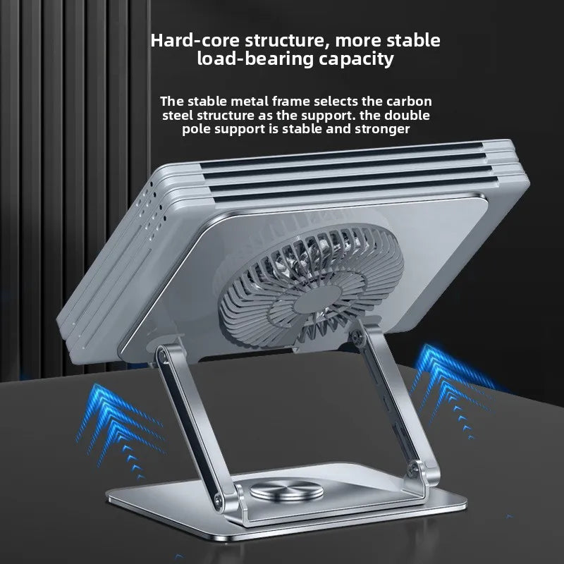 360-Degree Rotatable Carbon Steel Laptop Folding Stand Tablet Desktop Height Adjustable Fan Cooling