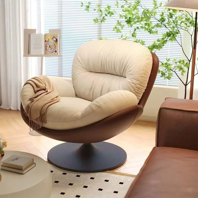 Modern lounge chair, cream upholstered rotating armchair, suitable for living rooms and hotels