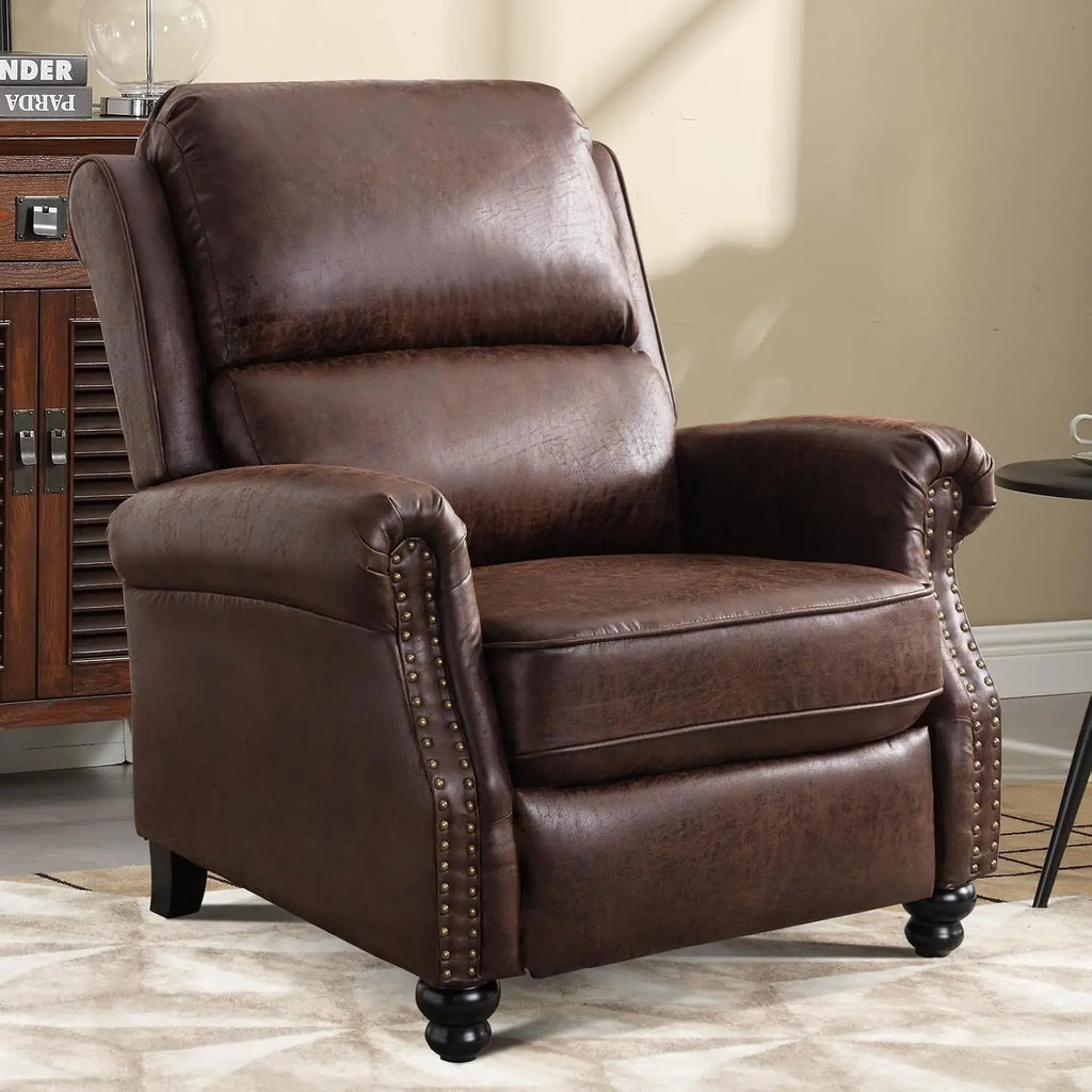 Push Back Recliner Chair Faux Leather Lounge Armchair with Rivet Decoration Wingback Single Sofa Chair with Padded Seat Solid
