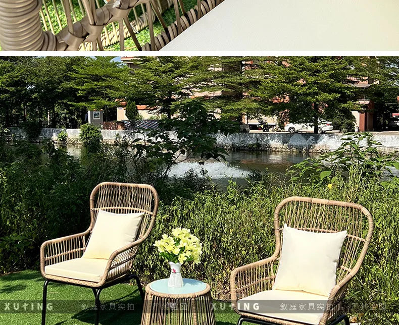 Outdoor garden courtyard rattan weaving chair outdoor living room coffee table rattan art table and chair furniture