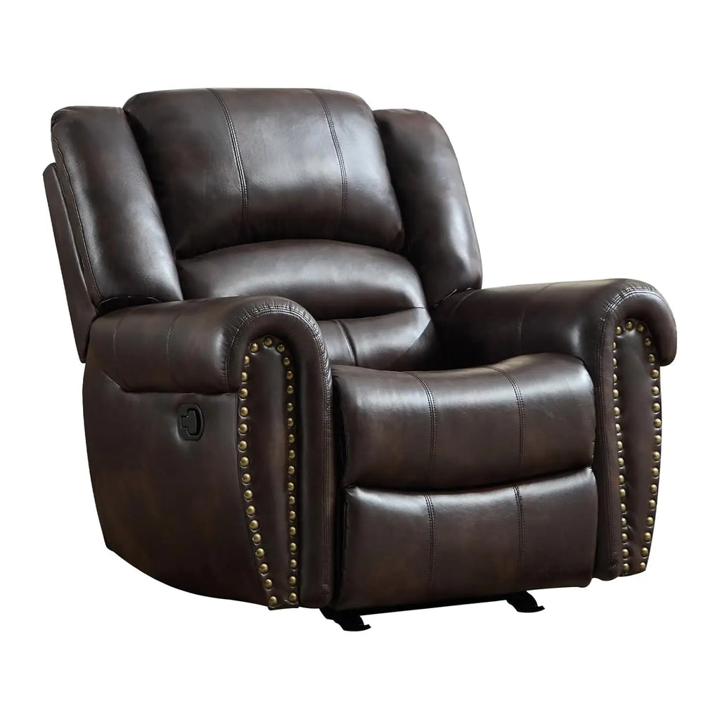 #Overstuffed Leather Rocker Recliner Chair Manual Single Sofa Living Room Bedroom Dark Brown, Customized