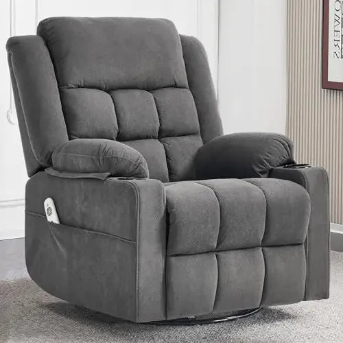 Swivel Rocker Recliner Chair for Adults with Massage and Heat, Cup Holders and Side Pockets, Glider Rocking Reclining