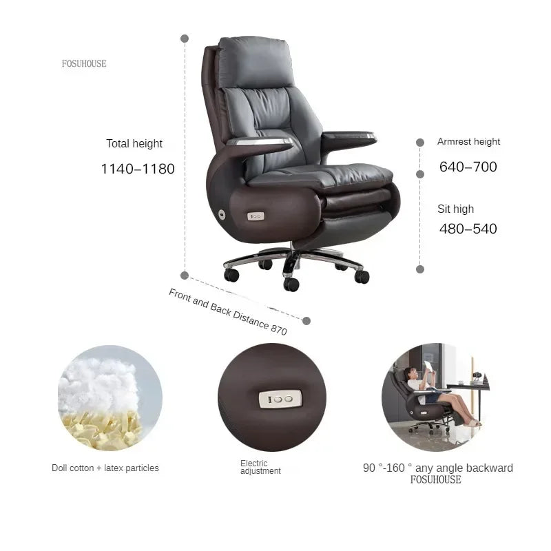 Nordic Designer Leather Boss Office Chairs Comfortable Leather Back Computer Chairs Lunch Break Gaming Chairs office Furniture A