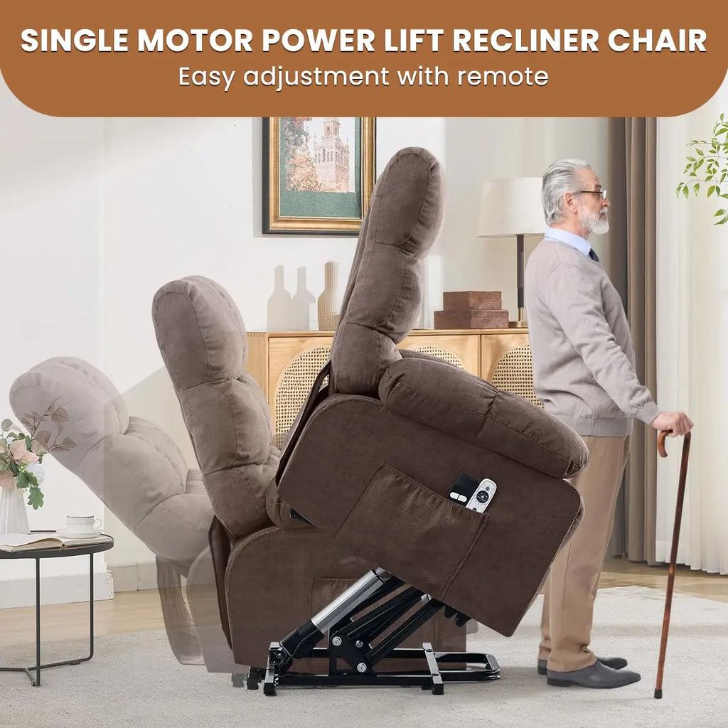 Electric Power Lift Recliner with Massage & Heat for Elderly,Side Pockets,Living Room,Customized