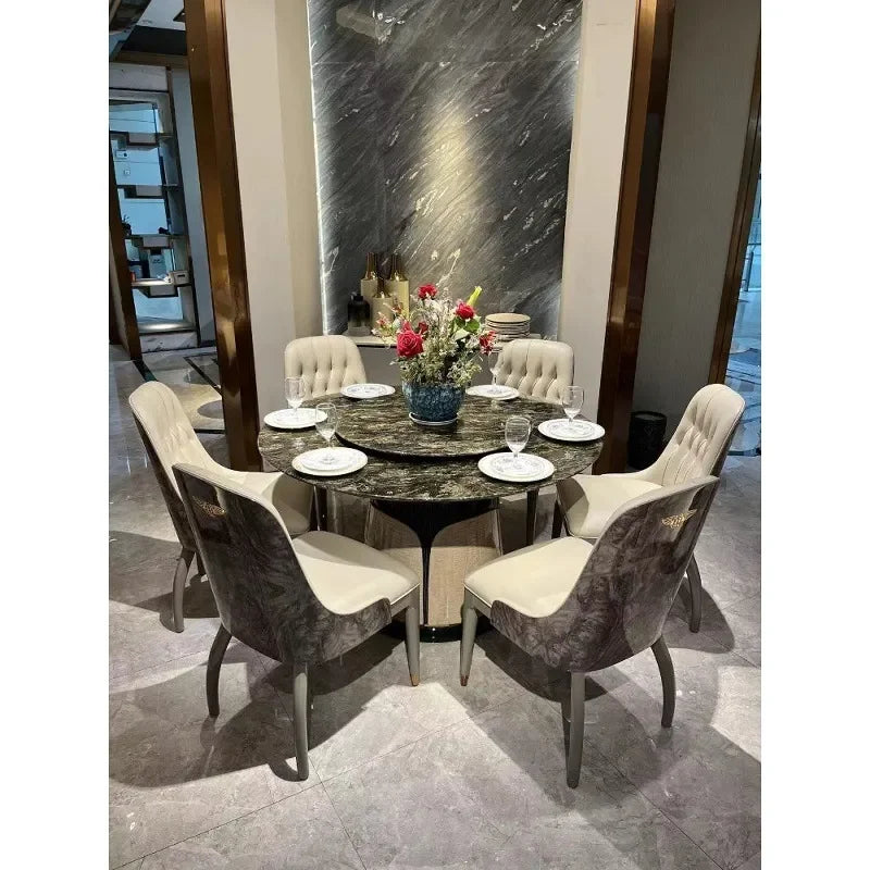 Italian Light Luxury Simple Post Modern Big Round Table Villa High End Emerald Natural Stone Dining Table And Chair Set