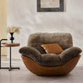#Nordic Italian Minimalism Genuine Leather Living Room Lounge Chair Sofa Recliner High-end Bedroom Home Furniture Wood Legs