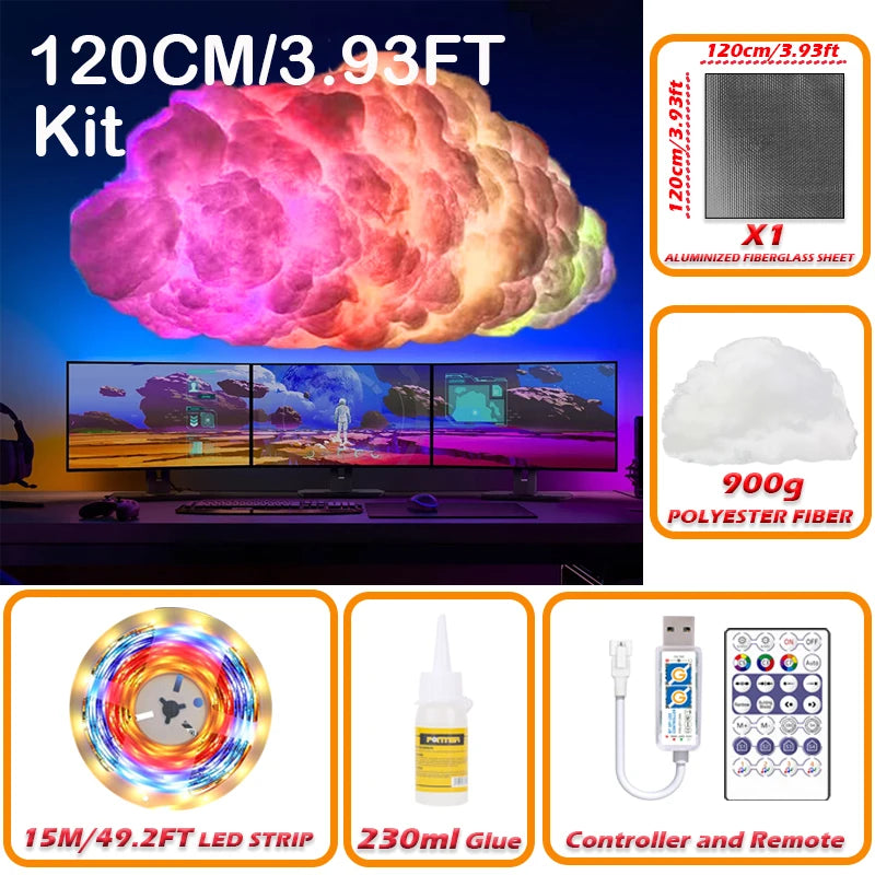 Cloud LED Light, Cloud Music Sync Multicolor Changing Strip Light, Atmosphere DIY Creative Thunder Cloud Lamp Wall Ceiling Light