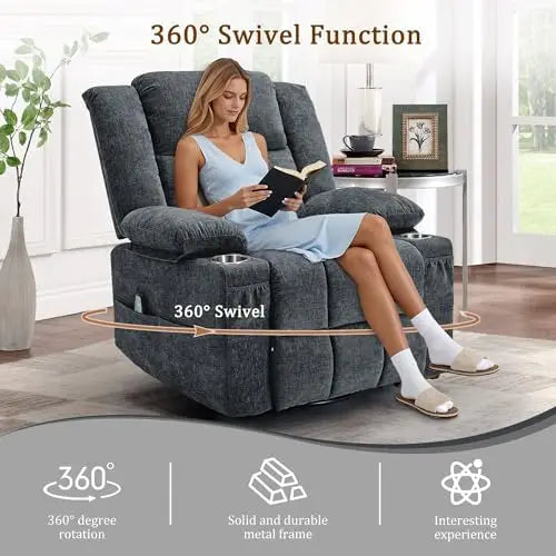 Recliner Chair,Rocking Chair with Massage and Heat,360° Swivel Recliner Chairs for Adults,for Bedroom,Nursery,Living Room Chairs