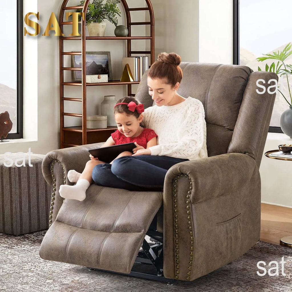 Dual Motor Lay Flat Power Lift Recliner Chair for Elderly, Breathable Leather Large Infinite Position Electric Chairs