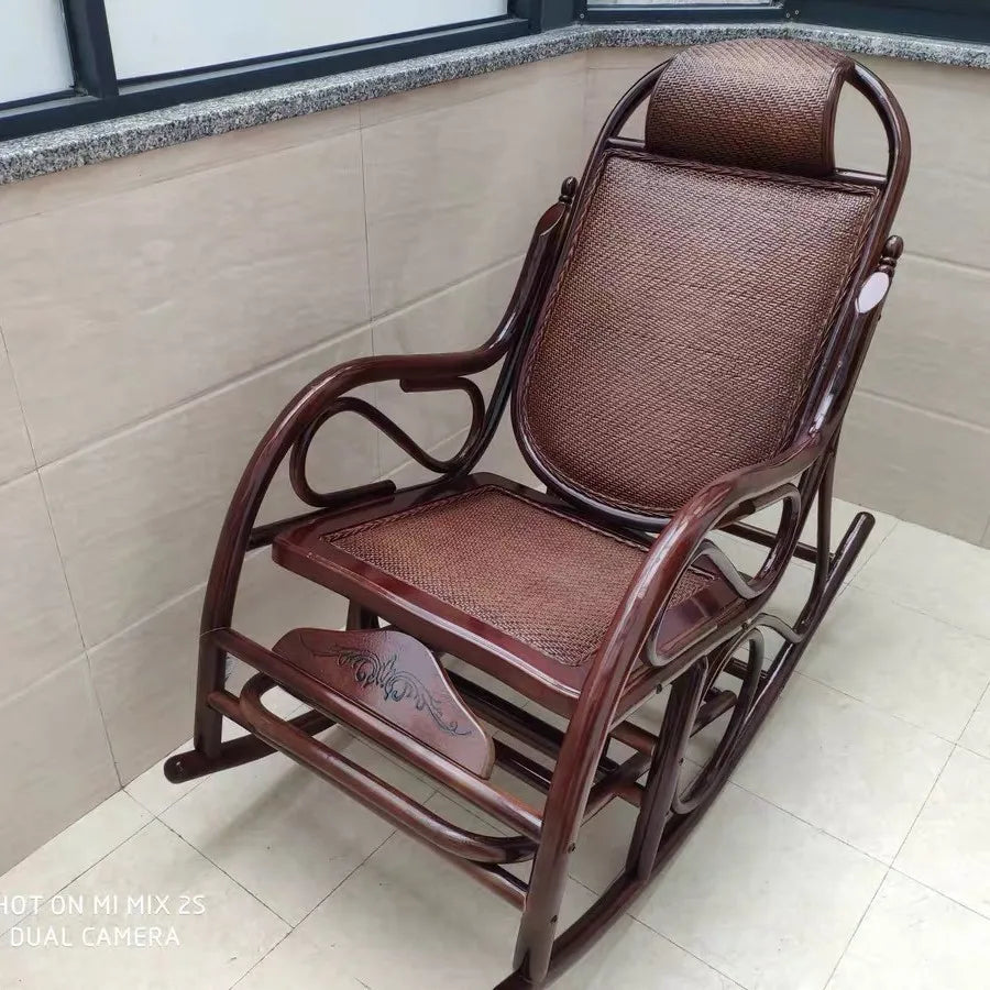 Balcony elderly rattan chair household large medium new Chinese real rattan recliner