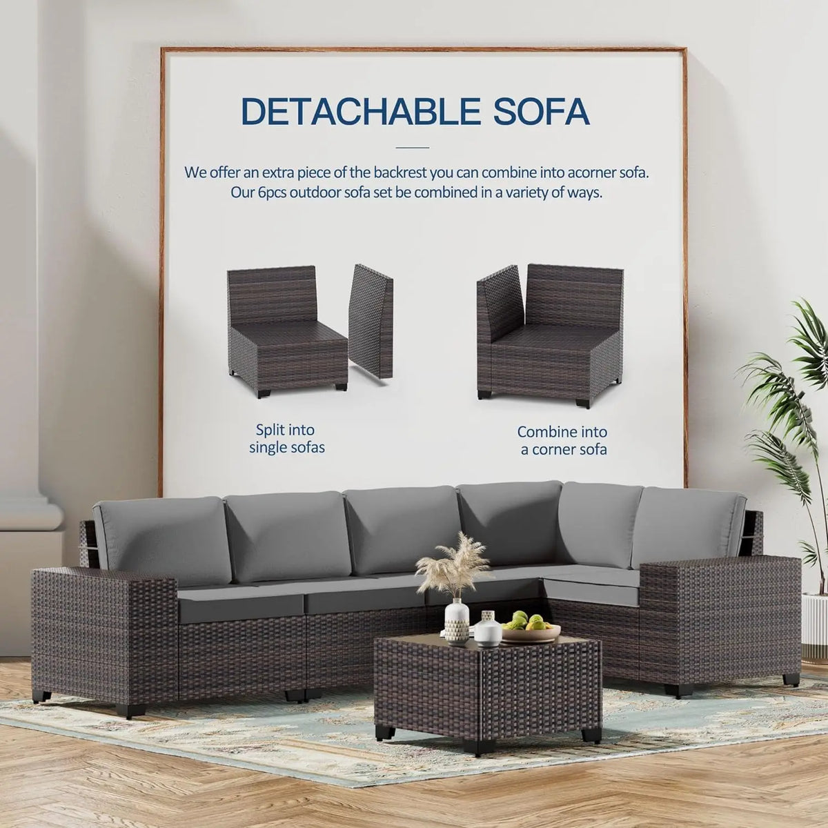 12 Piece Outdoor Wicker Sectional Sofa Set, Patio Garden Furniture, PE Rattan, Customized