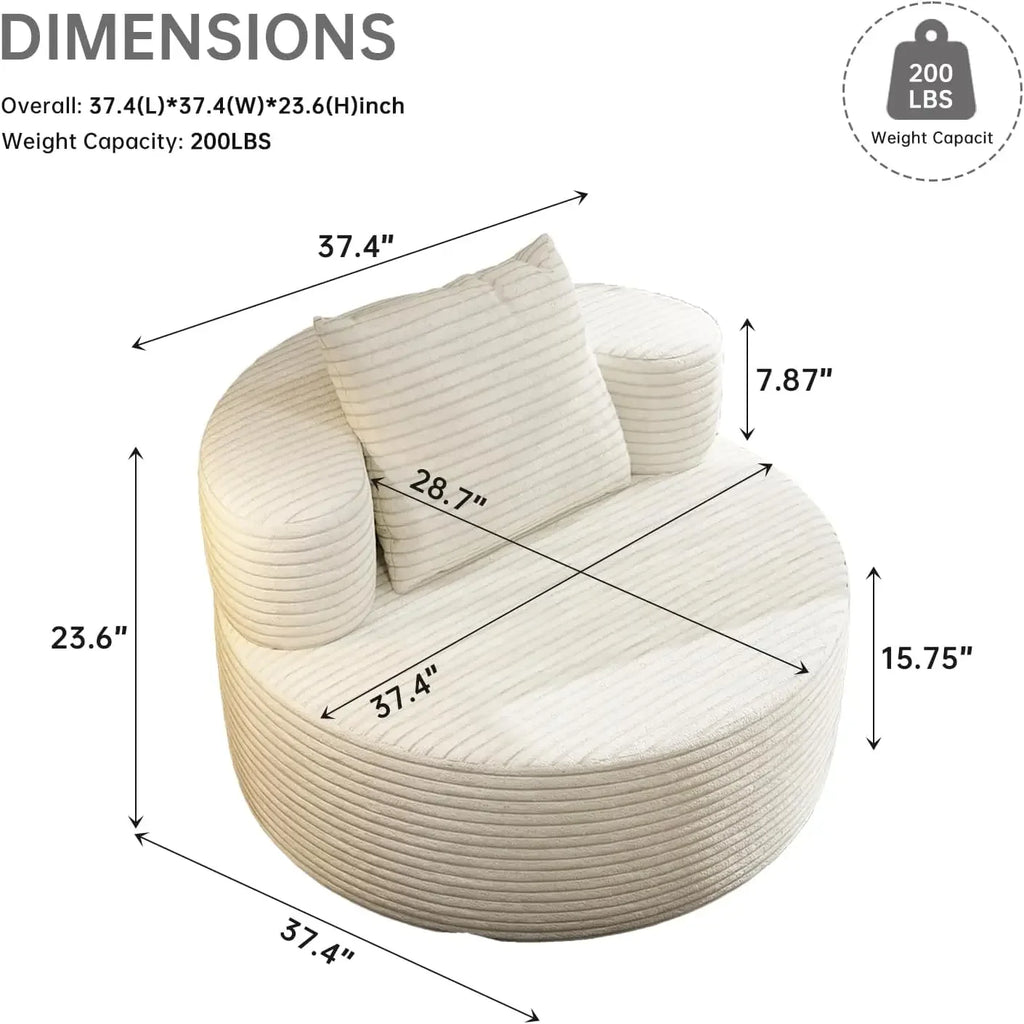 37.4" Oversized Round Chaise Lounge Chair Corduroy Floor Sofa for Adults No Assembly