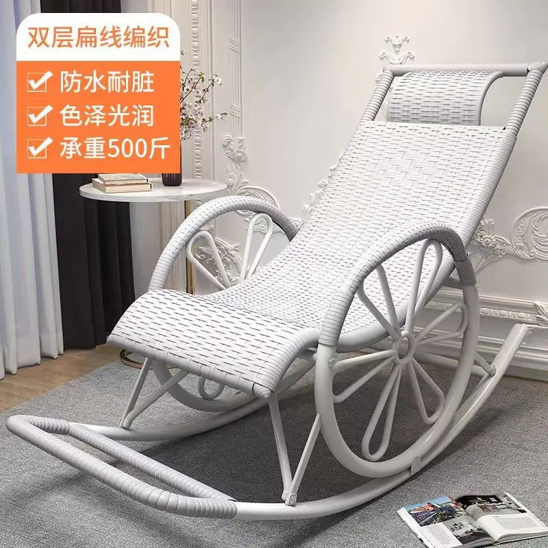 Rocking chair rattan chair adult nap recliner living room balcony lazy chair small rocking elderly leisure rocking