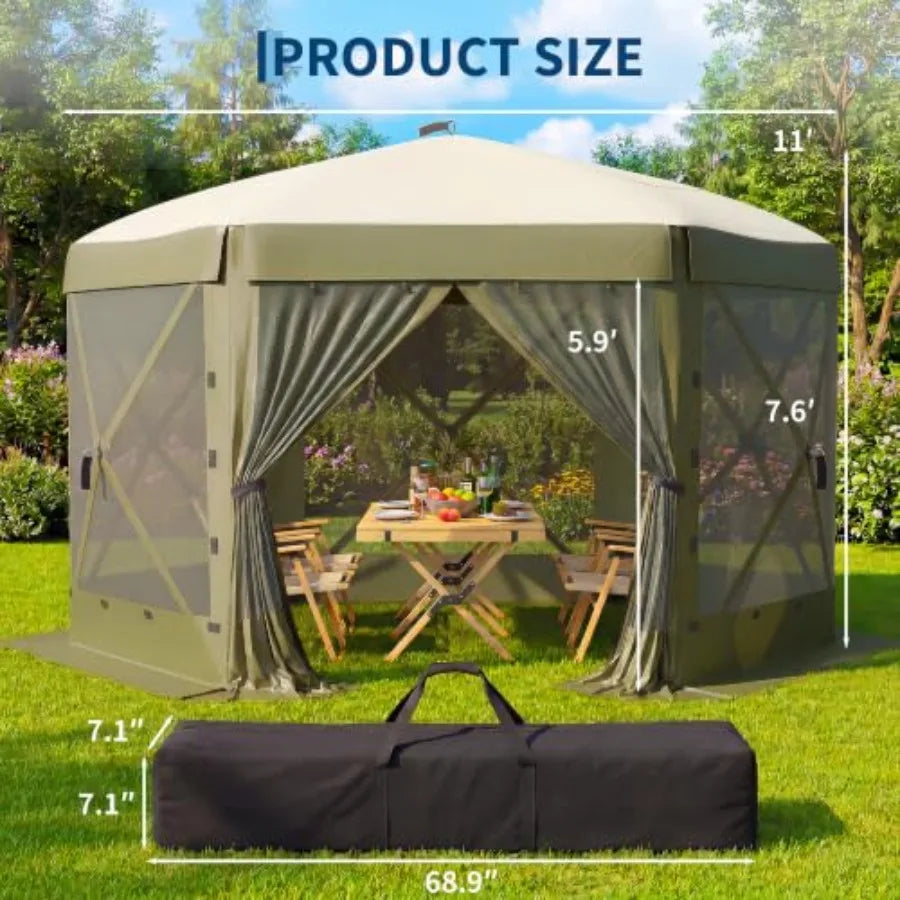 Feet 6-Sided Pop Up Gazebo Screen Tent with Mesh Panels