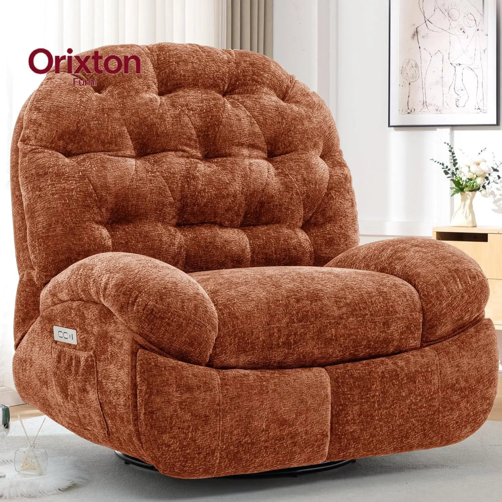 Oversized Swivel Recliner Chair, Comfortable Soft Shaped Recliner with  Ports and Storage for Living Room