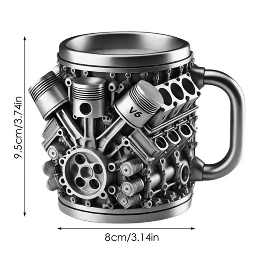 Coffee Mug Personalized Stainless Steel Mug Engine Design Punk-Style Drinking Cup Double-Wall Insulated Cup For Car Enthusiasts